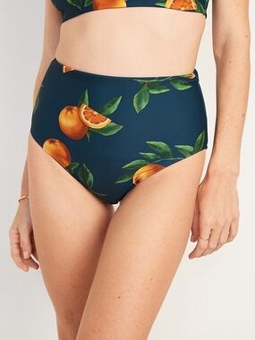 High Waisted Navy And Orange Bikini Bottom